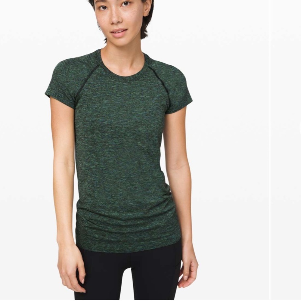 • Lululemon • Swiftly Speed Short Sleeve Top Black / Deep Coal / Clean Green 4